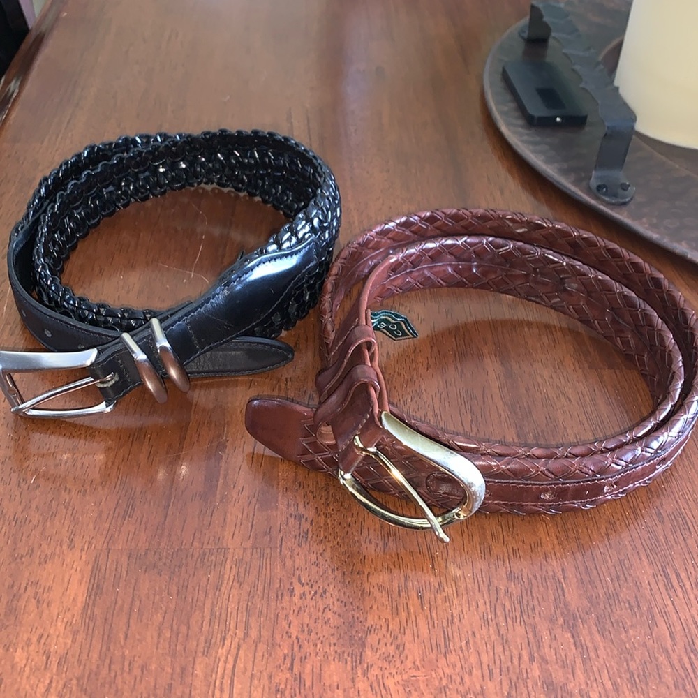 COLE HAAN LEATHER AND BRASS BELTS SIZE 36 HANDCRAFTED IN ITALY and USA